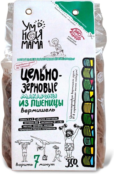 Макароны Умная мама цельнозерновые из пшеницы Вермишель