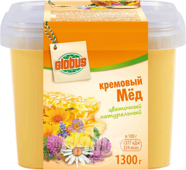 Мёд кремовый Глобус цветочный натуральный, 1,3 кг