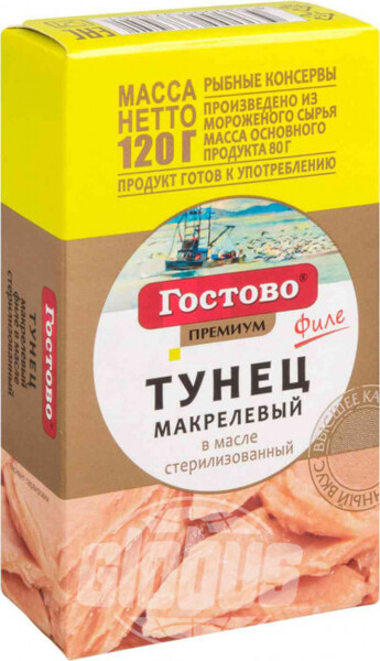 Тунец макрелевый Гостово Премиум филе в масле стерилизованный, 120 г