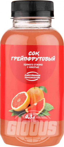 Сок грейпфрутовый Глобус прямого отжима с мякотью, 0,3 л