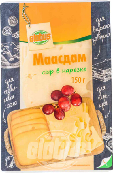 Сыр Маасдам Глобус 45%, нарезка, 150 г