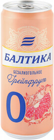 Напиток пивной безалкогольный БАЛТИКА 0 Грейпфрут ароматизированный, 0,5%, ж/б, 0.33л Россия, 0.33 L