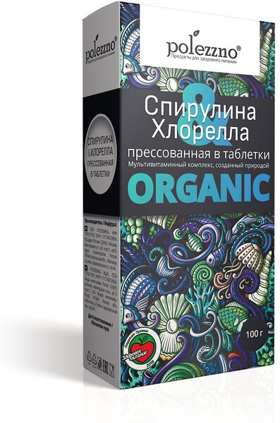 Спирулина и хлорелла в таблетках Polezzno, 100 г