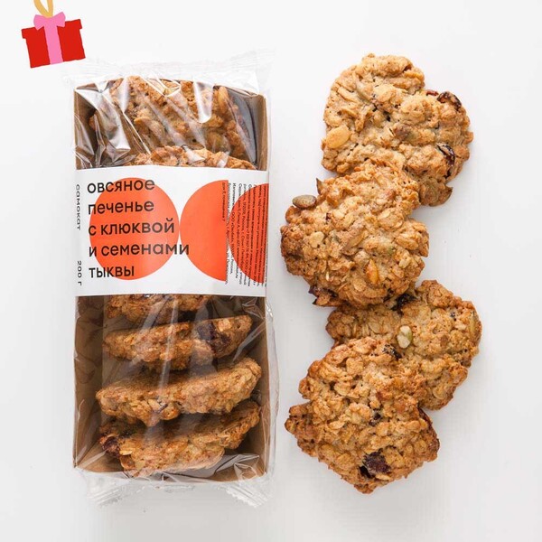 Печенье овсяное Самокат с клюквой и семенами тыквы, 200 г