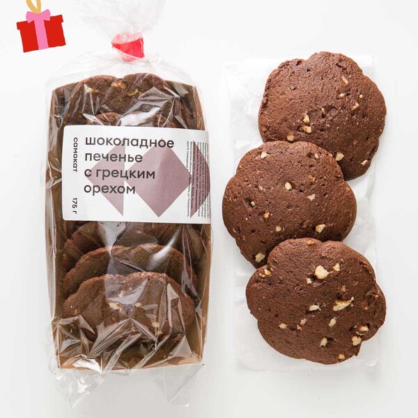 Печенье шоколадное Самокат с грецким орехом, 175 г