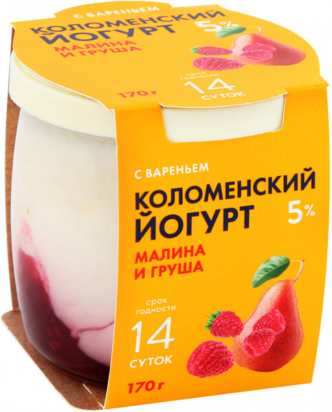 Йогурт Коломенское Малина-Груша 5% 170 г