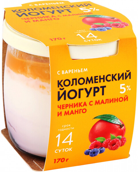 Йогурт Коломенское Черника-Малина-Манго 5% 170 г