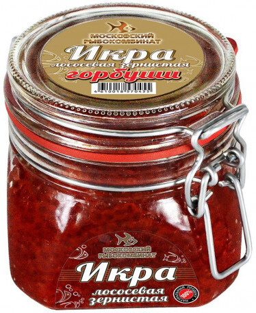 Икра горбуши лососевая зернистая из охлажденного сырья 500 гр ст/б Московский рыбокомбинат