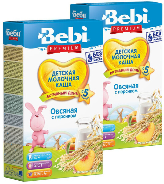 Д/п каша BEBI Premium овсяная с персиком мол с 5 мес 250г