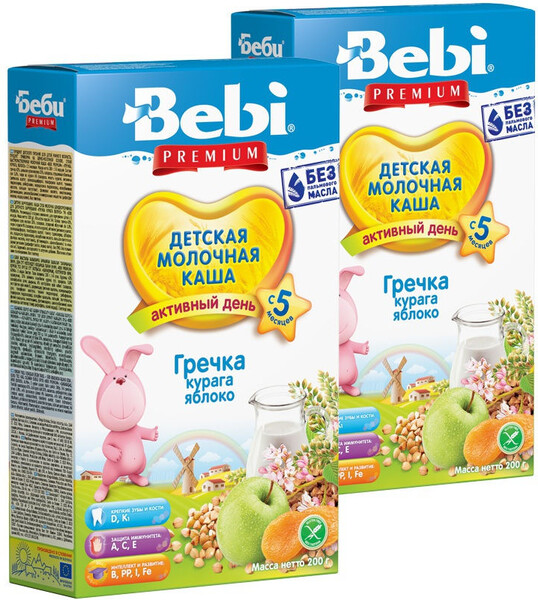 Каша Bebi Premium мол. Гречневая с курагой и яблоком с 5 мес 200г