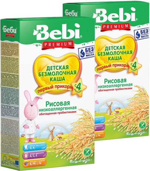 Безмолочная каша Рисовая низкоаллергенная, обогащенная пребиотиками с 4 мес. 200г