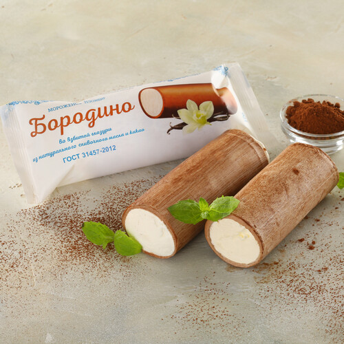 Мороженое пломбир Бородино во взбитой шоколадной сливочной глазури 15% ГОСТ 80г