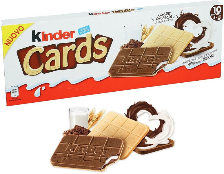 Шоколадно-молочное печенье Kinder Cards (Германия), 128г
