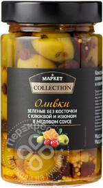 Оливки Market Collection зеленые с клюквой и изюмом в медовом соусе 320г