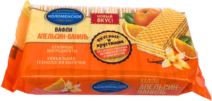 Вафли Коломенское со вкусом апельсина и ванили, 200 г