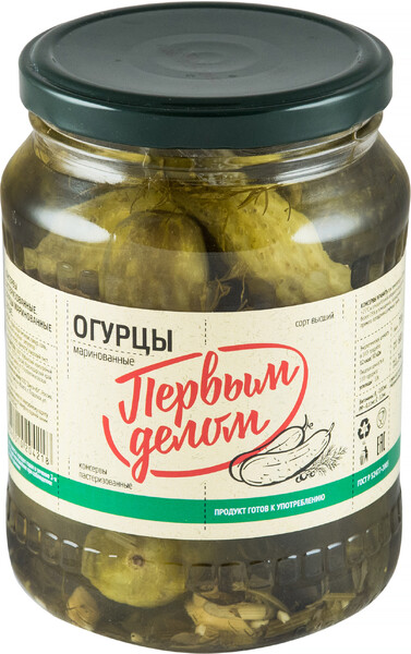 Огурцы Первым Делом маринованные целые, 680 г