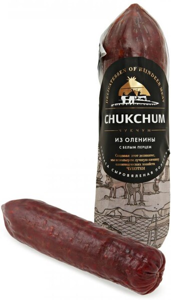 Колбаса сыровяленая полусухая Chukchum из оленины с белым перцем 0,18кг