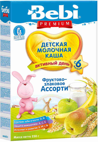 Каша Bebi Premium мол. фруктово-злаковое ассорти с 6 мес 250г