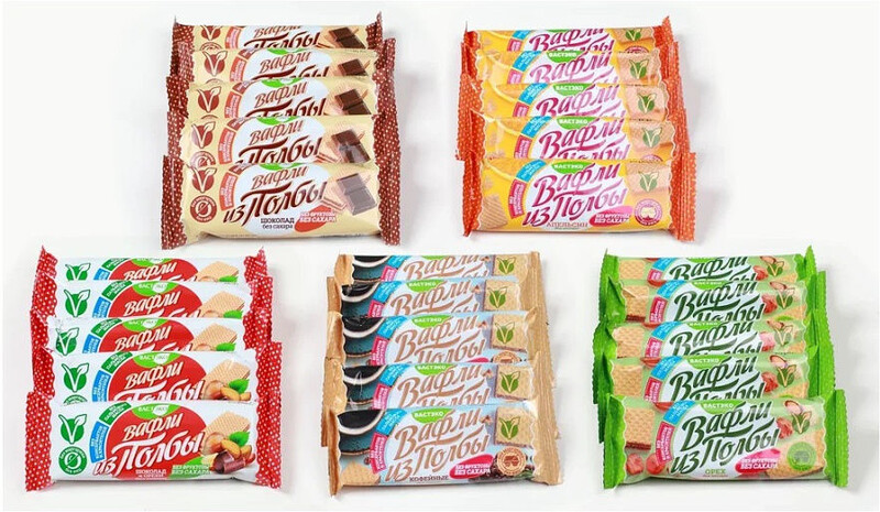 Вафли из полбы без сахара Ассорти 5 вкусов, шоубокс 25 шт х15 г