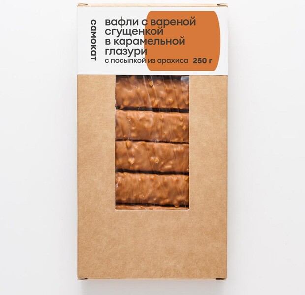 Вафли Самокат с вареной сгущенкой, в карамельной глазури, покрытой арахисовой крошкой, 250 г