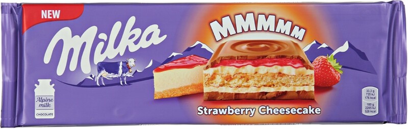 Шоколад Milka молочный Strawberry Cheesecake с начинкой со вкусом чизкейка, клубничной начинкой и печеньем 300г