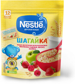 Каша Nestle Шагайка Молочная мультизлаковая Земляника-Яблоко-Малина с 12 месяцев 190г