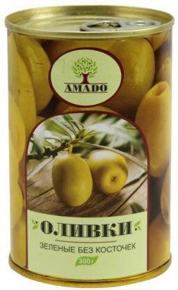 Оливки зеленые Amado с косточкой, 300 гр., ж/б