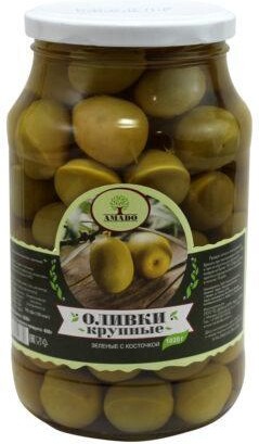 Оливки зеленые с косточкой, крупные, Армения, Amado, 1020 гр., стекло