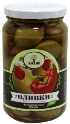Оливки зеленые с перцем, Армения, Amado, 350 гр., стекло
