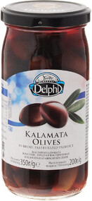 Маслины Delphi без косточек в рассоле каламата, 350 гр., стекло