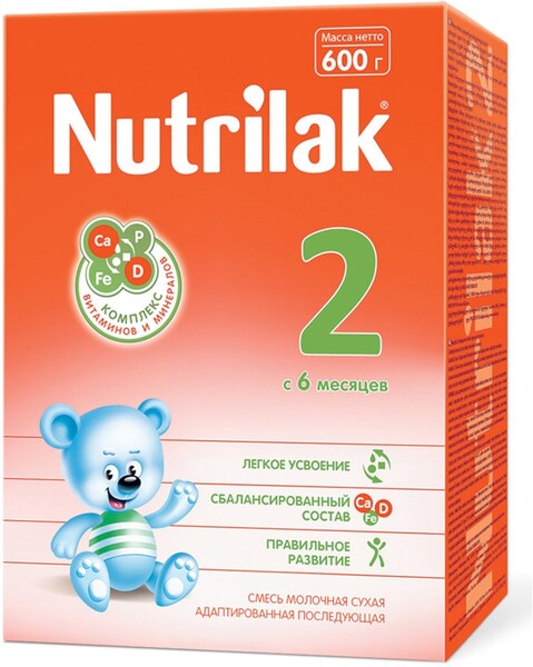 Молочная смесь Nutrilak 2, с 6 месяцев, 600 г