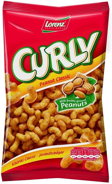 Снэк Lorenz хрустящий кукурузный Curly со свежеперемолотым арахисом, 150г