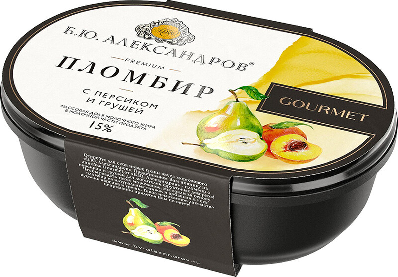 Мороженое Б.Ю. Александров пломбир с персиком и грушей 15% 450 г