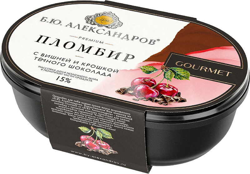 Мороженое Б.Ю. Александров пломбир с вишней и крошкой с темного шоколада 15% 450 г