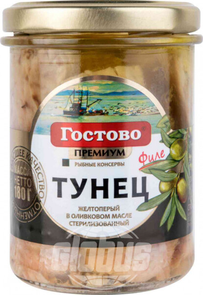 Тунец желтопёрый Гостово Премиум филе в оливковом масле, 180 г