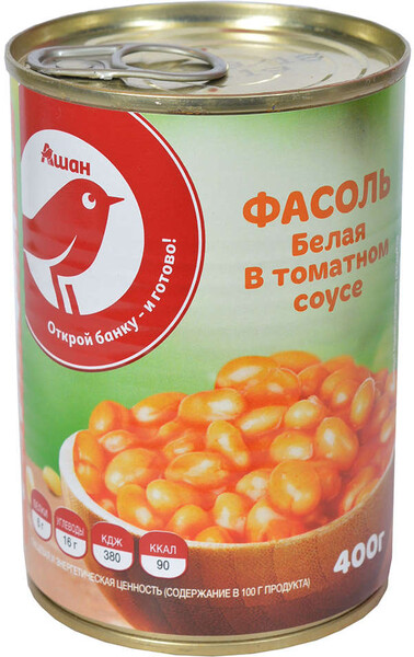 Фасоль белая АШАН в томатном соусе, 400 г