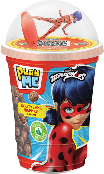 Кукурузные шарики, какао, PLAY ME ЛЕДИ БАГ  с игрушкой, 50г.