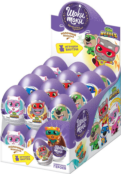 Шоколадное яйцо ШОКИ ТОКИ ГОВОРЯЩИЙ ТОМ  с игрушкой, 24 шт 20г.