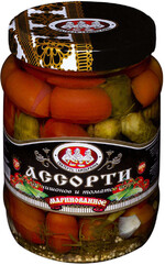 Ассорти Скатерть-Самобранка из черри томатов и корнишонов маринованное 720 мл
