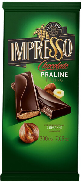 Шоколад горький ИМПРЕССО с начинкой пралине, 200гр.