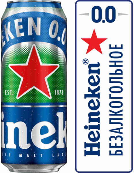 Напиток пивной безалкогольный HEINEKEN 0.0 пастеризованный, 0%, ж/б, 0.43л Россия, 0.43 L