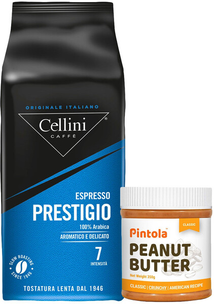 Кофе в зёрнах Cellini Prestigio, 1кг + арахисовая паста Pintola Crunchy Classic в подарок, 350 гр