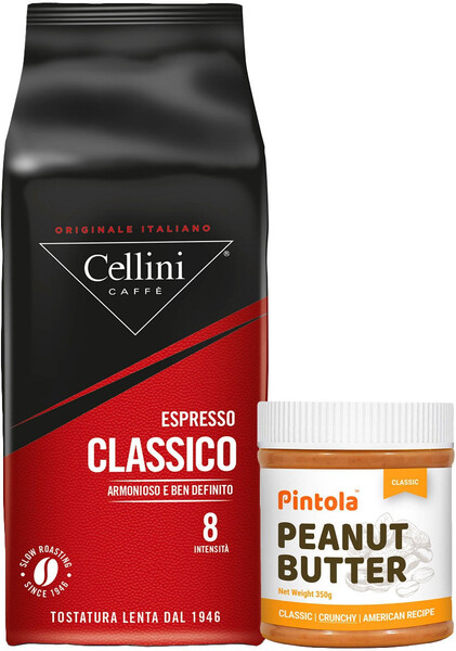 Кофе в зёрнах Cellini Classico + арахисовая паста Pintola Crunchy Classic в подарок, 350 гр