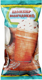 Мороженое Вологодский пломбир с крошкой из молочного шоколада в вафельном стаканчике 15% 100г