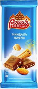 РОССИЯ Молочный Шоколад с Миндалем и Вафлей 90г