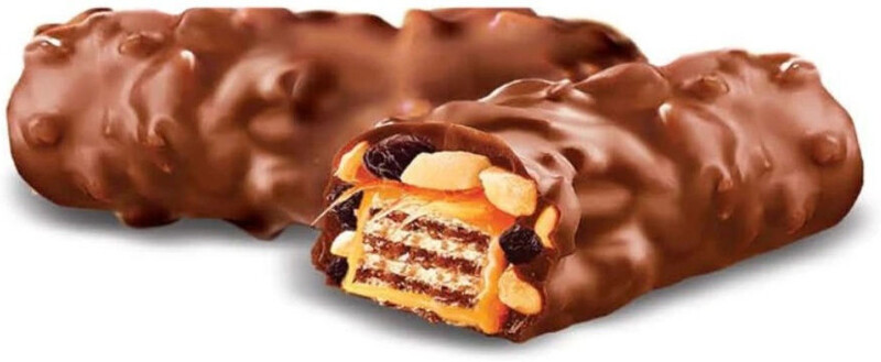 Вафли с изюмом и арахисом, в шоколадной глазури с начинкой из натурального какао (коробка 2кг)