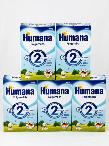 Humana 2 адаптированная сухая молочная смесь для питания детей от 6 до 12 месяцев, 300 г/5 шт