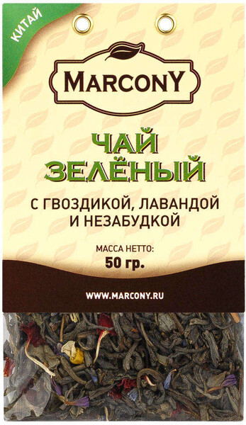 Чай зелёный Marcony гвоздика лаванда и незабудка листовой, 50 г