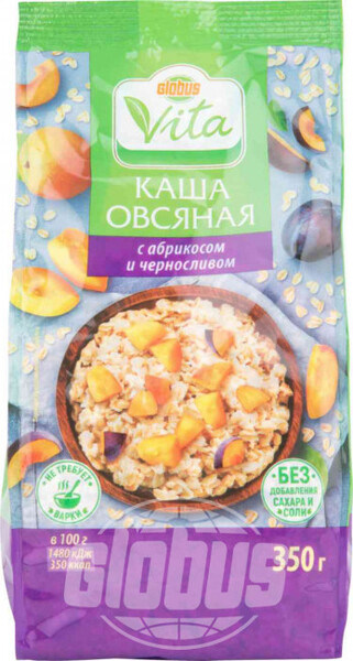 Каша овсяная Глобус Вита с абрикосом и черносливом, 350 г