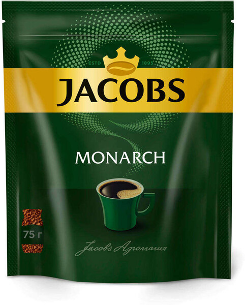 Кофе Jacobs Monarch натуральный растворимый сублимированный 75г пакет